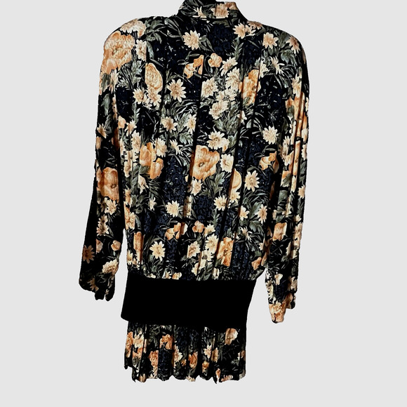 Norma Walters Dress Blouson 100% Silk Floral Multicolor Pleated Flapper Size 12 - Picture 8 of 11